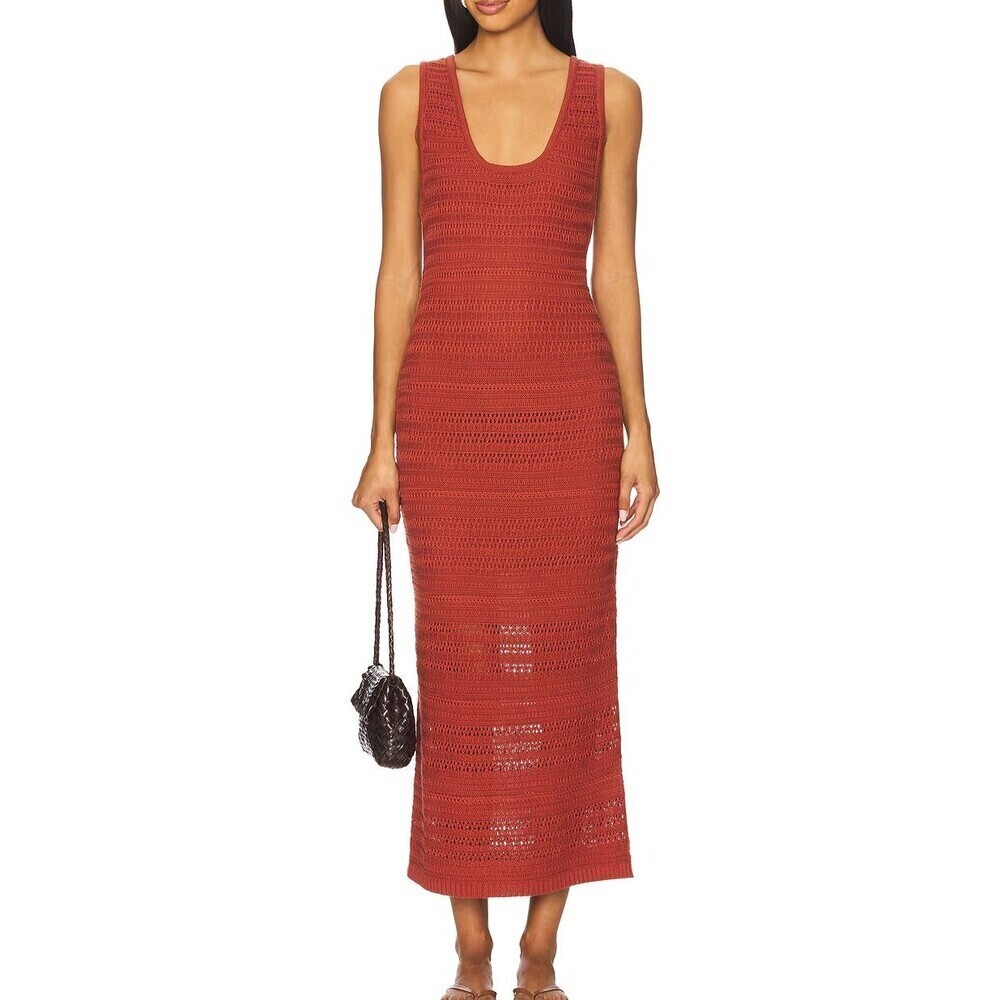 Cotton Sleeveless Rust Crochet Maxi Dress